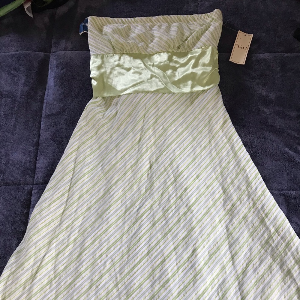 Strapless light green summer cocktail dress